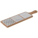 Servierbrett aus Bambus mit Griff - 3 Keramik-Plättchen braun/schwarz/weiss -...