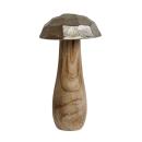 Deko Figur Pilz aus Mangoholz - Metall Hut Silber 9x15x9cm - Handgefertigt - ...