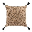 Kissenhülle Jute Baumwolle mit Bommeln - Elegantes Blatt-Muster für Sofa Couc...