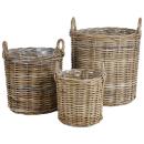 Praktisches 3er-Set Weidengeflecht-Körbe, Naturgrau-Braun – Runde Körbe mit T...