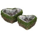 2er-Set Dekoschalen Natur Herz - Pflanztöpfe mit Innenfolie aus Ästen & Gras ...