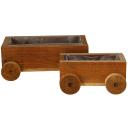 2er-Set Holz Pflanzentöpfe mit Rädern & Innenfolie - Karren-Optik Übertöpfe f...