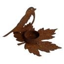 Teelichthalter Vogel aus Metall, Windlichtständer in Rostoptik, Höhe 15 cm