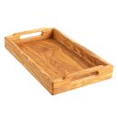Serviertablett Olivenholz - Holztablett mit zwei Tragegriffen - Robust, langl...