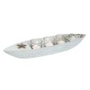 Teelichthalter Boot Holz Maritim - 3 Teelichtgläser Muscheln Seestern - Weiss...