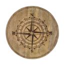 Deko-Teller Mangoholz Windrose - Rundes Tablett mit erhöhtem Rand - Natur/Bra...