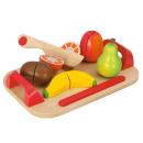 Kinderschneidebrett Holz 12-teilig - Lernspielzeug mit Holzmesser & 5 teilbar...