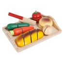 Kinderschneidebrett Holz - Lernspielzeug mit 12 Lebensmittelteilen & Holzmess...