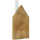 Aufsteller Haus aus Mangoholz mit Glasröhrchen - Elegante Blumenvase für einz...