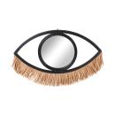 Wandspiegel in Augenform - Bambusrahmen mit Bastfransen - Deko-Spiegel schwar...