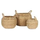 3er-Set Seegras-Körbe mit Henkel braun - Runde Flechtkörbe versch. Grössen - ...