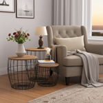 3er-Set Metall Beistelltische - Draht-Optik Holz Tischplatten Schwarz/Braun -...