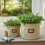 Textil-Übertöpfe Baumwolle 2er Set beige - Pflanzsäcke mit Schutzfolie - Canv...