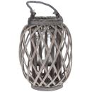 Kerzenlaterne aus Weidegeflecht - Gartenlampion Windlicht Natur Grau mit Glas...
