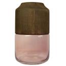 Blumenvase aus Glas und Blauglockenbaum-Holz - Edle Dekovase transparent/brau...