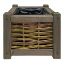 Blumenkasten Rattan Kiefernholz 30x30x30cm Braun - Pflanzkübel mit Innenfolie...