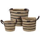 Aufbewahrungskörbe 3er Set - Braun-schwarz gestreift, rund, mit Kunstleder-Tr...