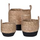 Strohkörbe 3er-Set schwarz/natur - Geflochtene Aufbewahrungskörbe mit Tragegr...
