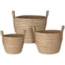 Seilkorb 3er Set - Aufbewahrungskörbe mit Henkel aus Stroh & Baumwolle - Natu...