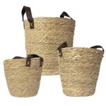 3er Set Seegras-Aufbewahrungskörbe mit Henkel - Runde Organizer in Natur gefl...