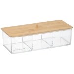 Aufbewahrungsbehälter Kunststoff und Bambus, Kosmetikbox, transparent, 10 x 9...