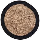 Tischset Stroh-Geflecht - Rundes Platzdeckchen mit Baumwollumrandung - Braun-...