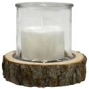 Kerzenglas auf Holzsockel - Windlicht Natur mit Echtholzrinde aus Pappelholz ...