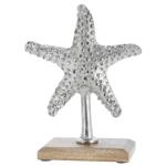 Deko Seestern Silber - Maritimer Aufsteller aus Aluminium auf Mangoholzsockel...