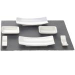 Sushi-Set 11-tlg - Schieferplatte & Porzellangeschirr mit Bambusmatte & Stäbc...