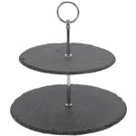 Premium Etagere aus Schiefer - 2 Ebenen Servieretagere & Dekotablett für Dess...