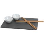 7-teiliges Sushi-Set, Schieferplatte, 2 Saucenschalen und 2 Paar Bambus-Stäbc...