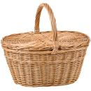 Korb aus gesottener Vollweide - oval mit Deckel und Henkel - Braun, 28x19x34c...