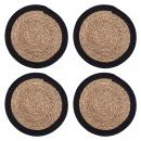 4er Tischsets rund aus Stroh-Geflecht mit Baumwoll-Umrandung - Eleganter Tisc...