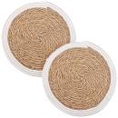 2er Stroh-Geflecht Tischsets - Platzdeckchen mit Baumwolle Umrandung - Rund Ø...