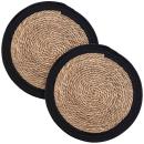 2er Tischsets Stroh-Geflecht - Platzdeckchen mit Baumwollrand braun/schwarz Ø...