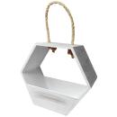 Deko-Korb Bienenwabenform aus Holz - Shabby Chic weiss mit Seilaufhängung, fü...