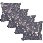 4er-Set Bequemes Deko-Kissen Outdoor, Blumenmuster anthrazit, 50 x 50 x 10 cm...