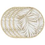 Tischsets rund Blattmuster 4er-Set - Platzdeckchen Jute braun/weiss - Ø 38 cm...