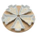 Servierset 6-teilig aus Keramik & Bambus - Tannenform Schalen für weihnachtli...