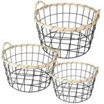 Elegantes 3er-Set Drahtkörbe mit Bambus-Rand, Ø 35/30/26cm – Dekorative & Rob...