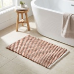 Badmatte 80x50 cm in Terrakotta-Weiss - Weicher Duschvorleger aus Chenille-Ge...