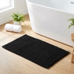 Flauschiger Badezimmerteppich 75x45 cm in Schwarz -  Rutschfester Duschvorleg...